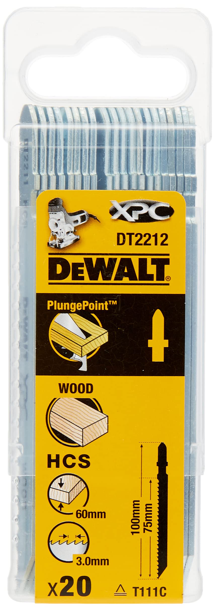 DeWalt DT2212-QZ - Hoja de sierra de calar XPC, longitud de 100 mm, paso de diente de 3,1 mm, para cortes en madera, aglomerado, contrachapado, laminado y plástico