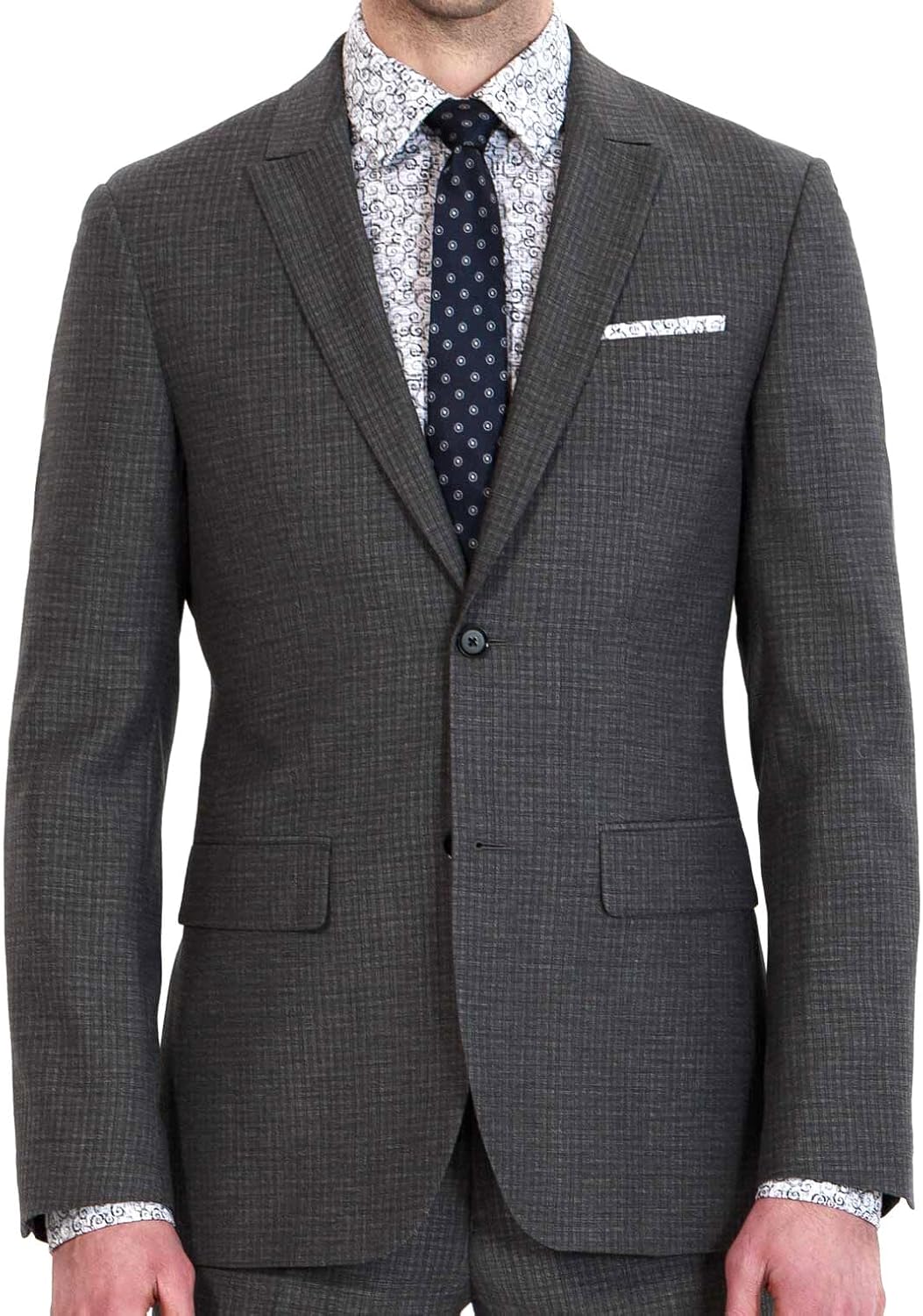 HBDesign Men's 2 Piece Suits Dark Grey Plaid/Tweed Jacket 2 Button Cuffs are Curved