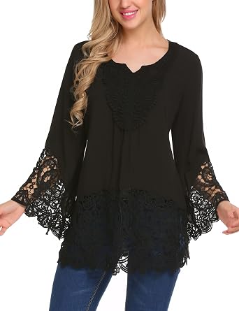 Sleeve Lace Splice Blouse Shirt Tops 