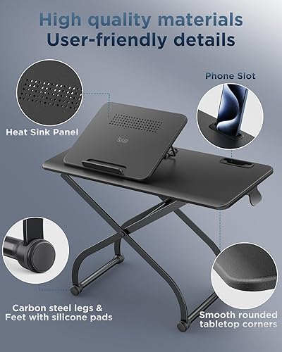 Miniatura 7 de SAIJI Convertidor de metal pequeño para computadora portátil, elevador de escritorio ajustable de 23 pulgadas de altura para mesa, estación de