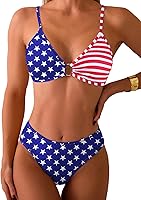 Tainehs Women's Ditsy Floral Two-Piece Bikini Set O-Ring Front Triangle Top Cheeky Swimsuit