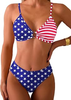 Tainehs Women's Ditsy Floral Two-Piece Bikini Set O-Ring Front Triangle Top Cheeky Swimsuit