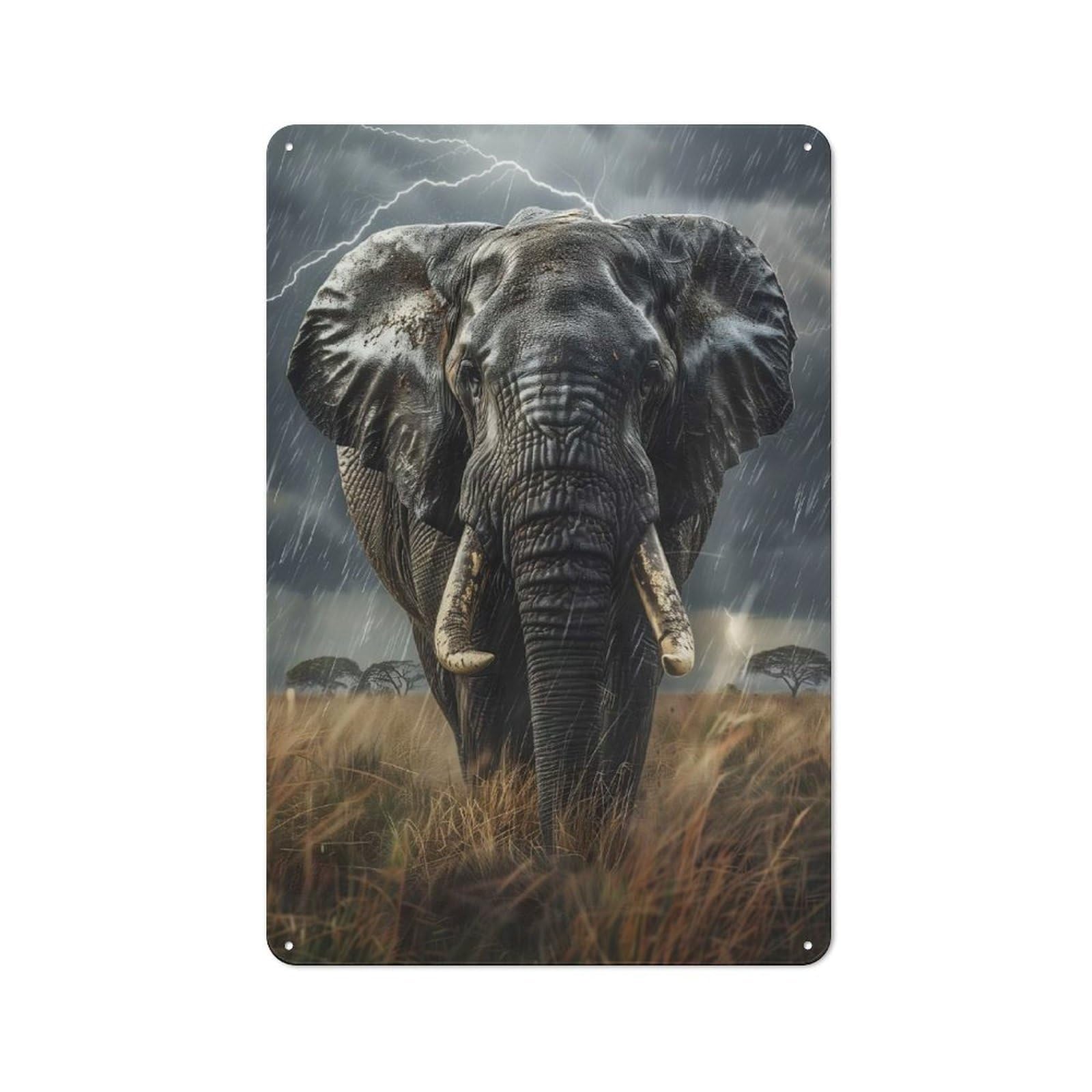 Junmoney Elephant In Storm Friendly Metal Wall Decor 30X20cm, Decorative Metal Plaque For Tea Room, Shop Wall Or Breakfast Area