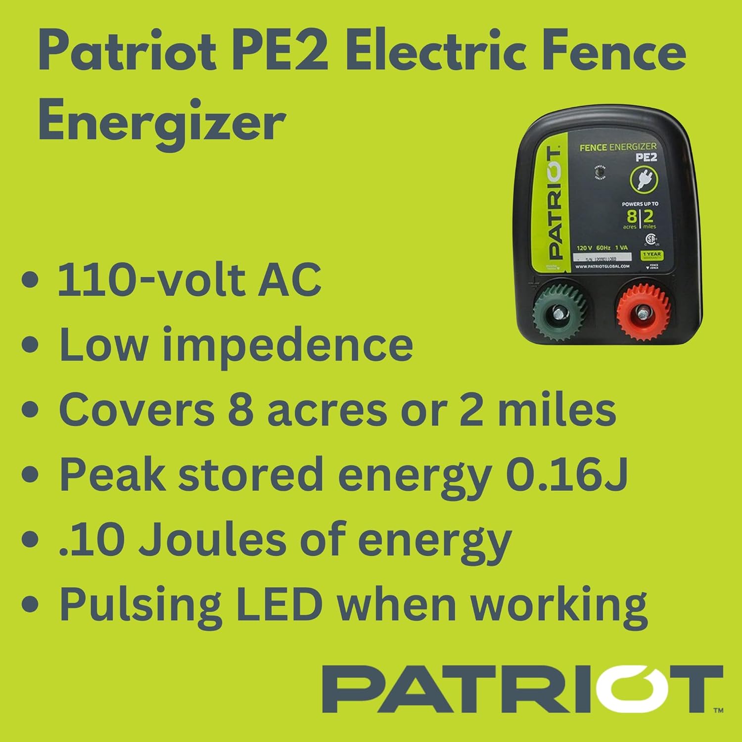 Patriot PE2 Electric Fence Energizer Plus 250-Feet Made in U.S.A. 17 Gauge Spool Aluminum Wire - Electric Fence Chargers for Livestock - Electric Fence Kit