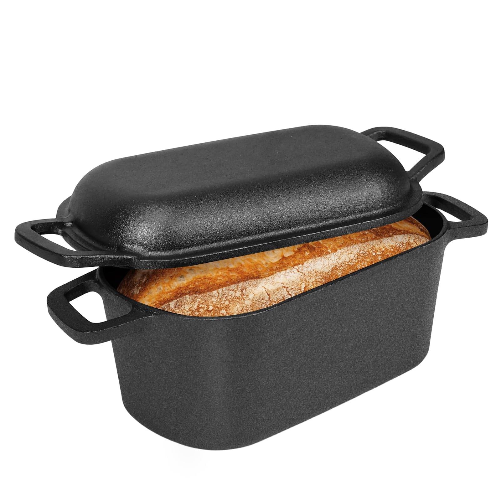 GFTIME Gusseisen Topf 35cm Brot Backen, Brotbackform mit Deckel - Robuste Brotbackform mit Deckel - Idealer Brottopf, Brotbacktopf, Gusseisentopf Brotform, Toastbrot Backform