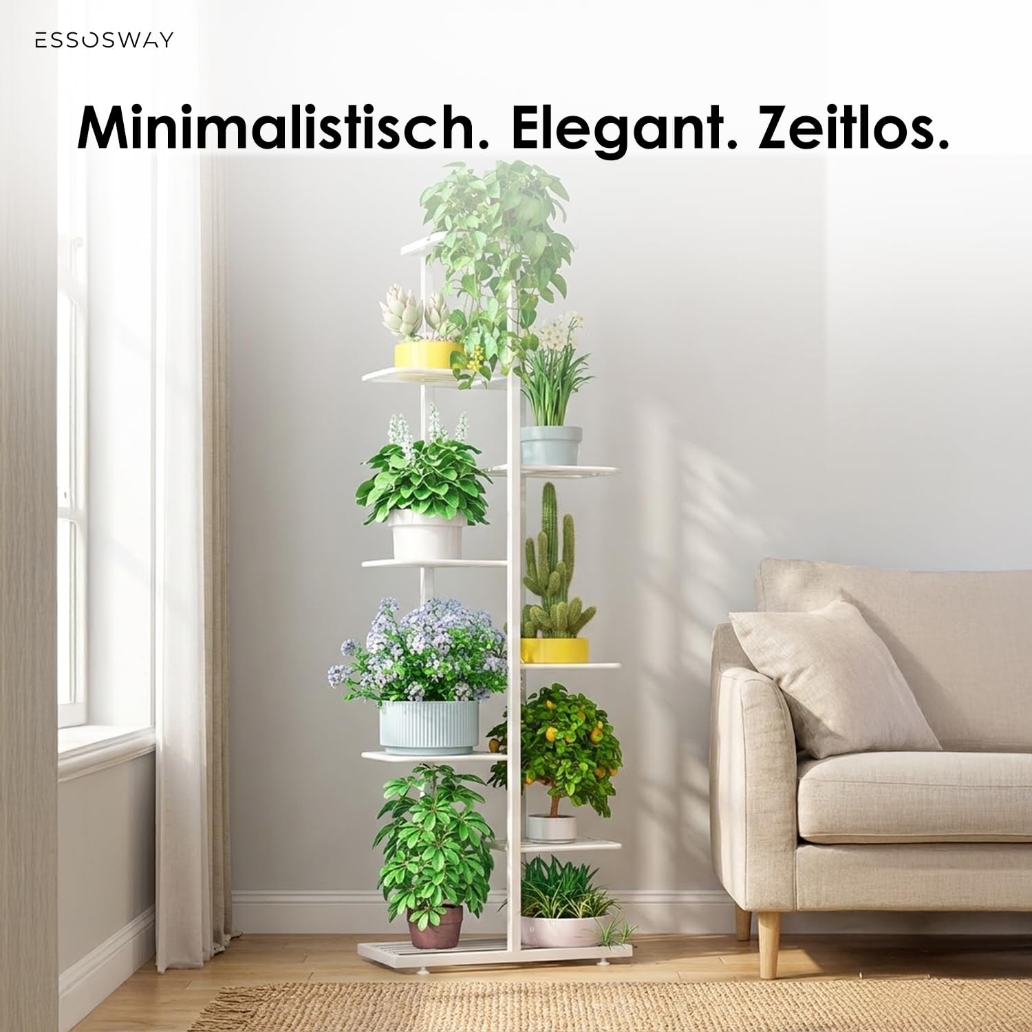 Blumenständer Pflanzenständer - Indoor - Pflanzenregal Blumentreppe Blumenregal Metall - 8 Etagen - 142 cm Weiß