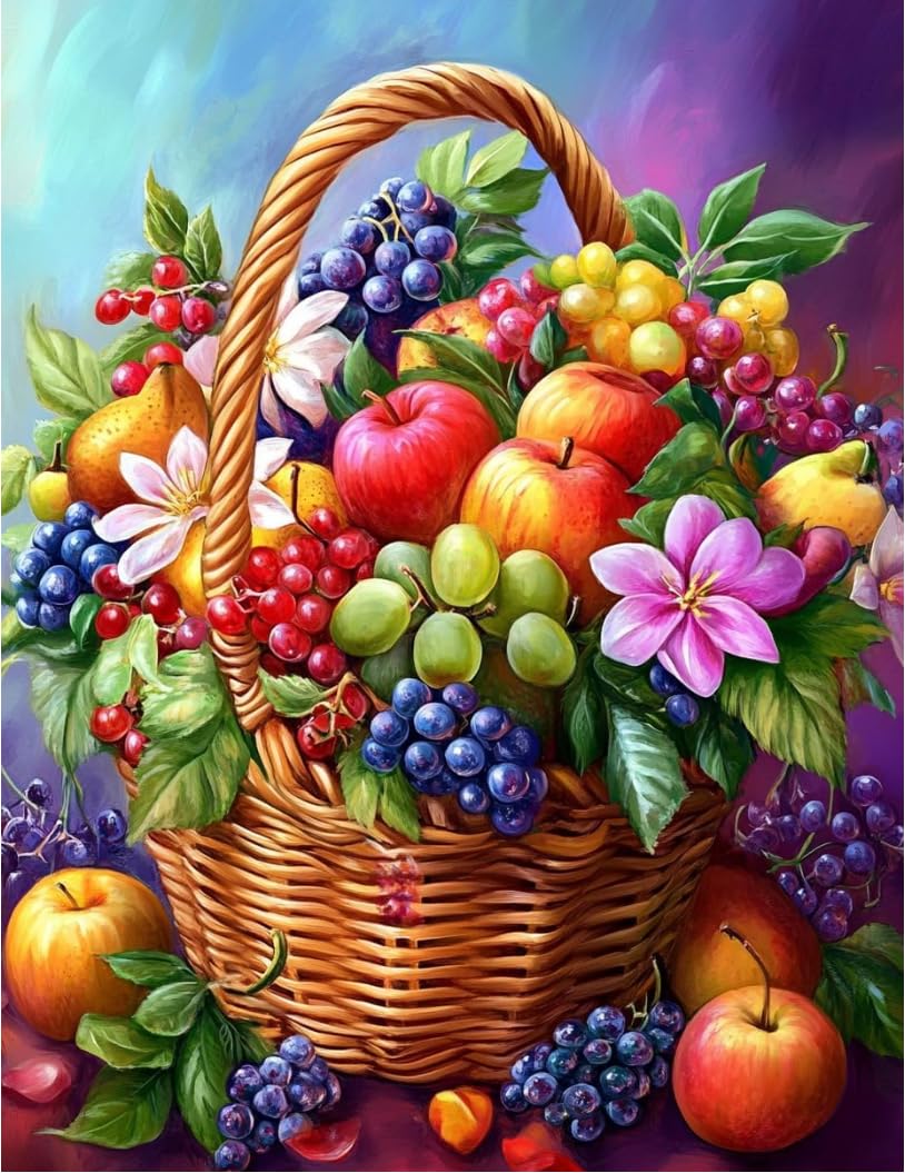 FanZheZhe 11Ct Cross Stitch Kits，Count Counted Stamped Pre Printed Cross Stitch Embroidery Kits for Adults Beginners Starter Advanced Easy Crossstitch Fruit Basket 11Ct40X50Cm