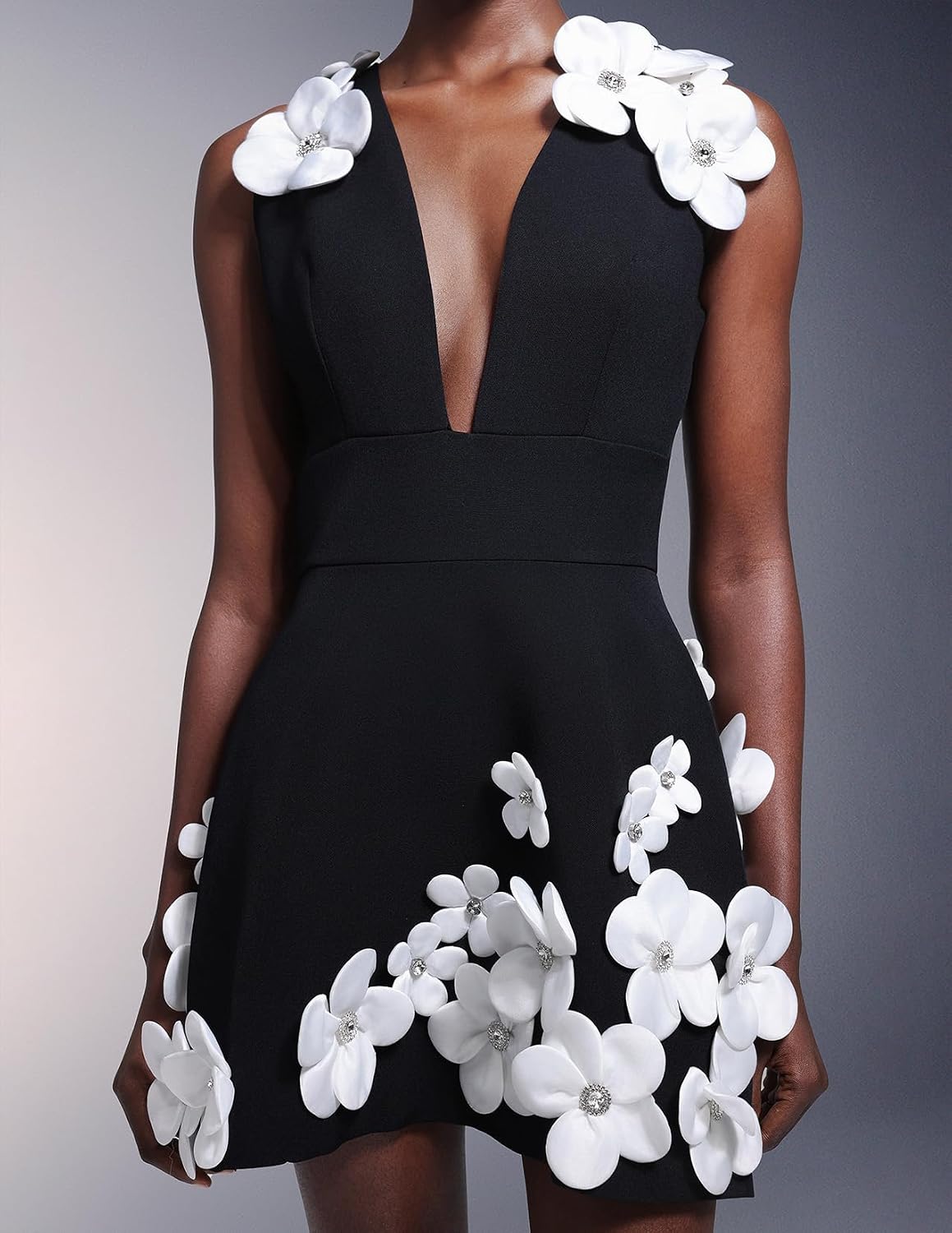 BELLA BARNETT Black 3D Flowers Strapless Tube Bodycon Dress Maxi Fishtail Party Cocktail Evening Dress