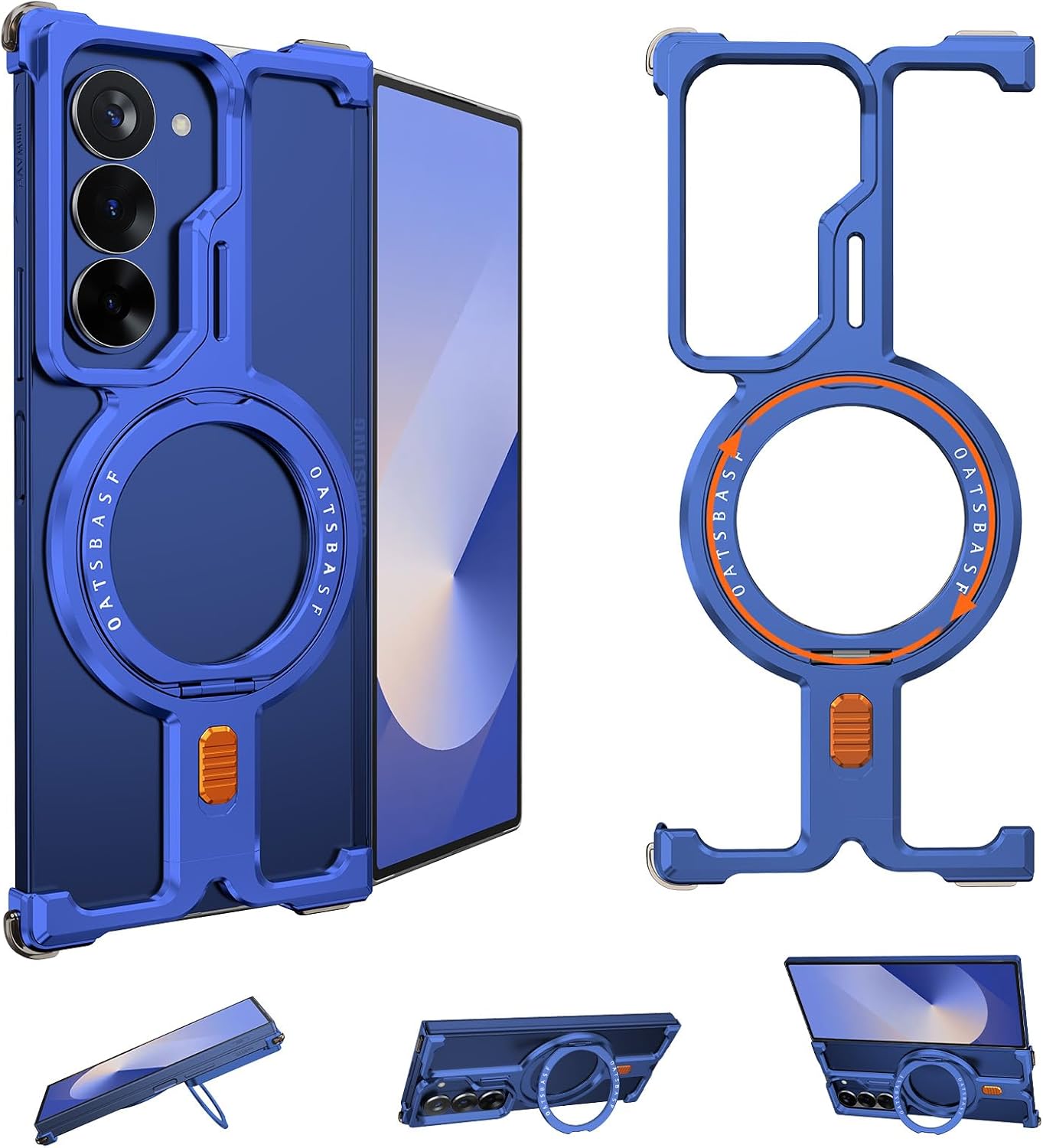 for Samsung Galaxy Z Fold 7 Phone Case,with 360°Rotatable Kickstand Magnetic Ring Stand,Frameless Metal Minimalist Bumper Case,Protective Shockproof for Samsung Z Fold7 Cover(Blue Shadow)