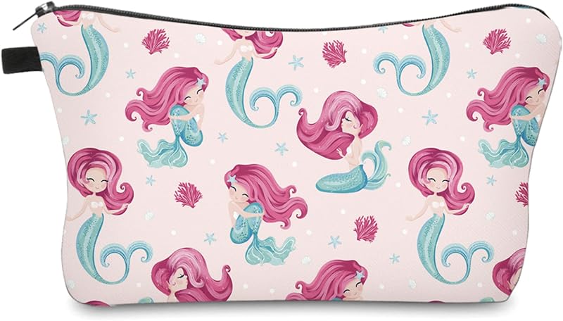 Necessaire de maquiagem Aiphamy em poliéster, Pink Mermaid, com zíper