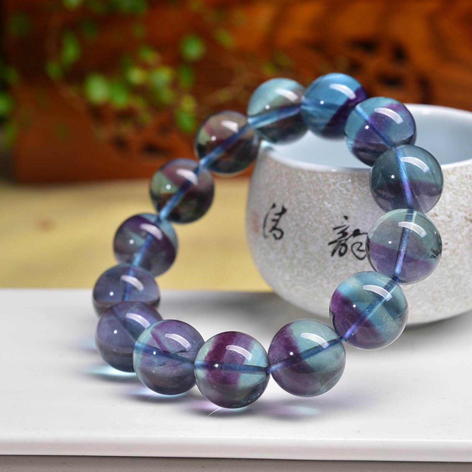 Pulsera de Cuentas de fluorita Azul Hielo Natural para Mujer, Pulseras elásticas de Cristales con Cuentas, Regalos de joyería para cumpleaños, San Valentín y Navidad para Ella,11mm