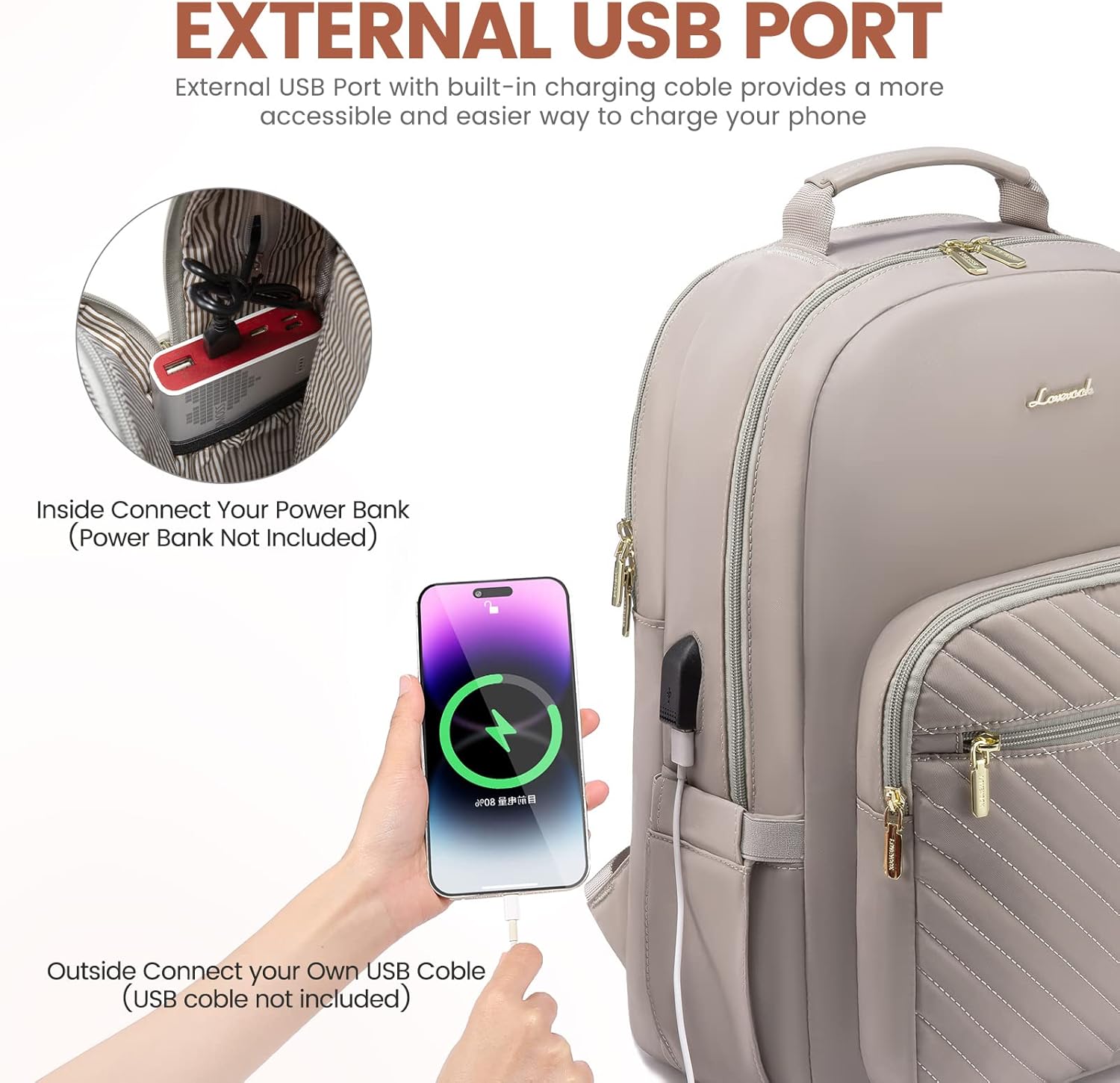 LOVEVOOK Laptop Backpack for Women 17.3 inch,Cute Womens Travel Backpack Purse,Professional Laptop Computer Bag,Waterproof Work Business College Teacher Bags Carry on Backpack with USB Port,Taro Grey - Image 5