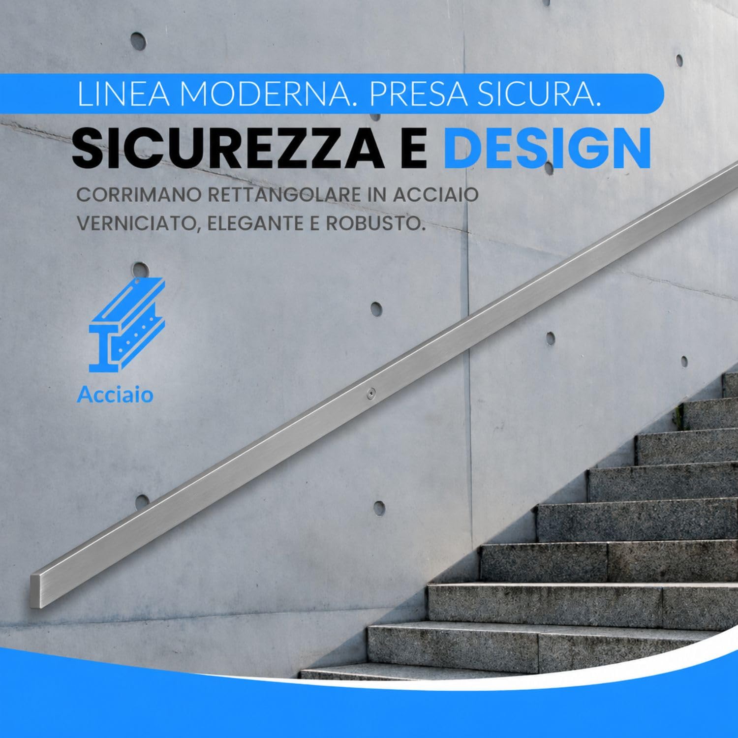 INOXLM Corrimano Rettangolare 40x20 mm in Acciaio Inox AISI 304 Con Finitura Satinata | Made in Italy | Fai Da Te | Ideale per Uso Interno ed Esterno (2200 mm)