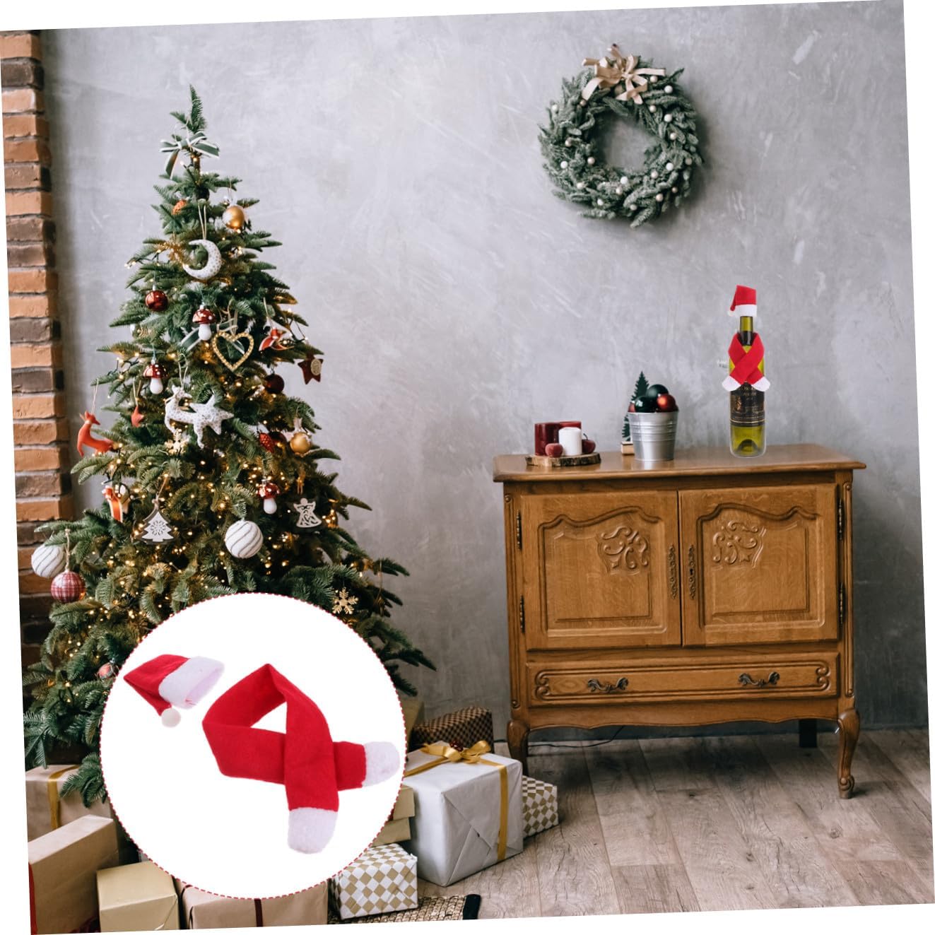 FAVOMOTO Wine Accessory Sets Christmas Hat with Scarf Wine Bottle Cover Set Lovely Bottles Red Covers Xmas Eve Dinner Table Decoration for Home Hotel Party (Hat Scarf) 6 Sets Socks Set