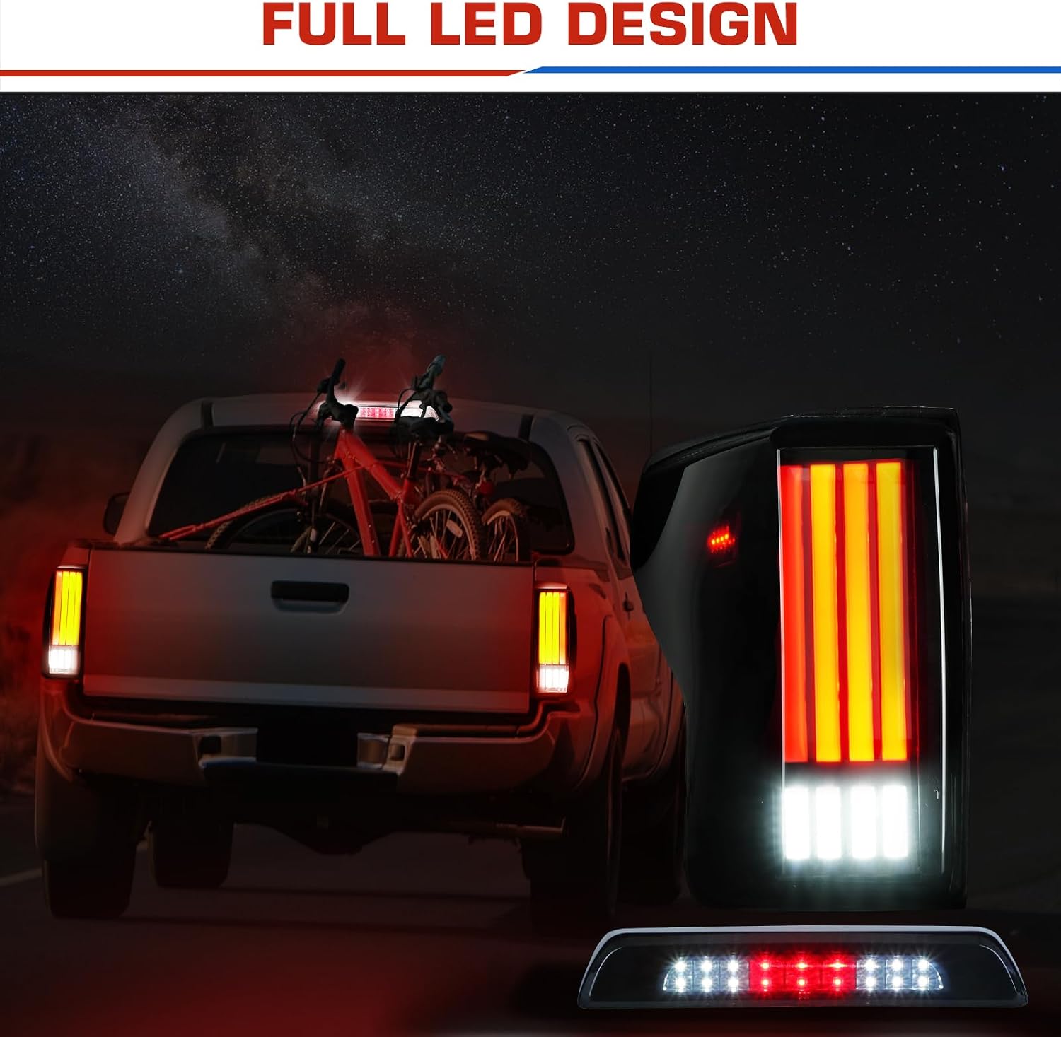 (3 Pack) LED Tail Lights+3rd Brake Light for 2007-2013 Toyota Tundra [only Incandescent Models], Dynamic Flowing Rear Light Assembly + High Mount Stop Light w/o Blind Spot, Black Housing Smoke Lens
