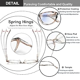 EYEURL Cat Eye Reading Glasses for Women -2 Pack of Blue Light Blocking Readers Spring Hinge Computer Eyeglass with Tortoise/Champagne Pattern Design Readers for women +1.00