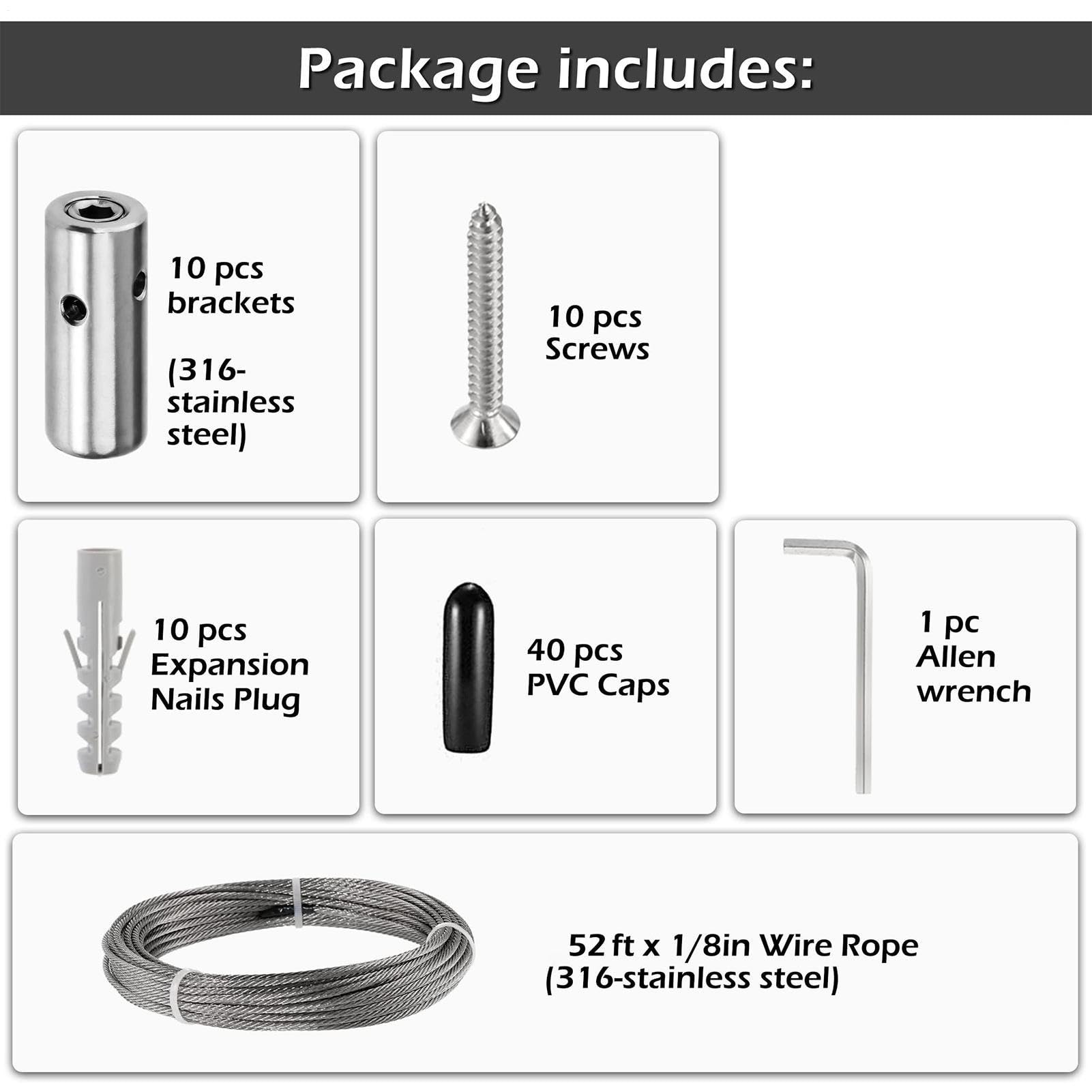 Kit portátil de soporte de alambre de acero inoxidable, enredaderas de | jardín, de entrenamiento con anclajes de expansión, tornillos y cilíndricos