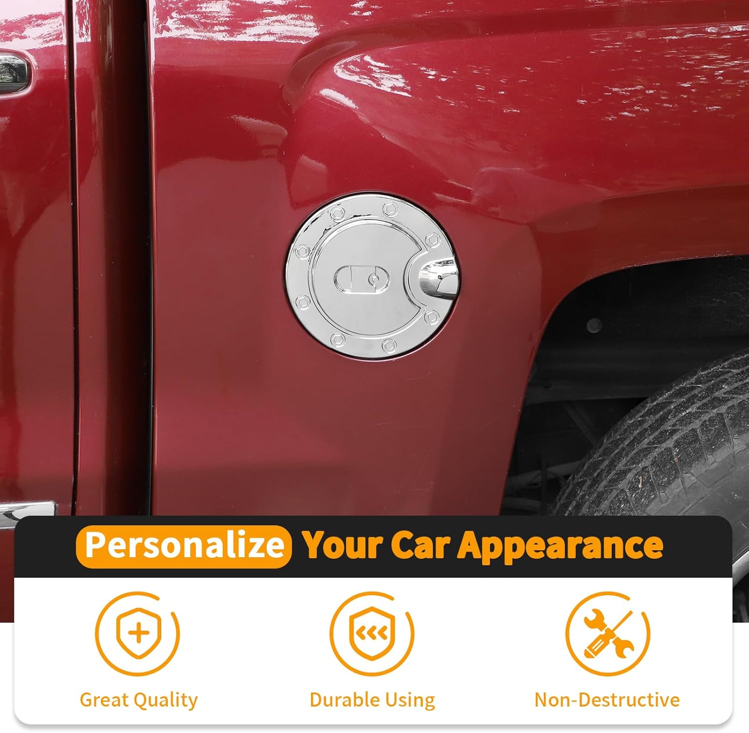 Hoolcar Gas Cap Trim Cover Fuel Filler Door Gas Tank Cap Trim Cover Fit for Chevrolet Silverado GMC Sierra 2014-2018, Chrome, Exterior Accessory