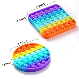 2 Packs Pop Fidget Sensory Toys, Autism Special Needs Stress Relief Silicone Pressure Relieving, Round and Square Squeeze Toys for Kids Children Adults (Set of 2)