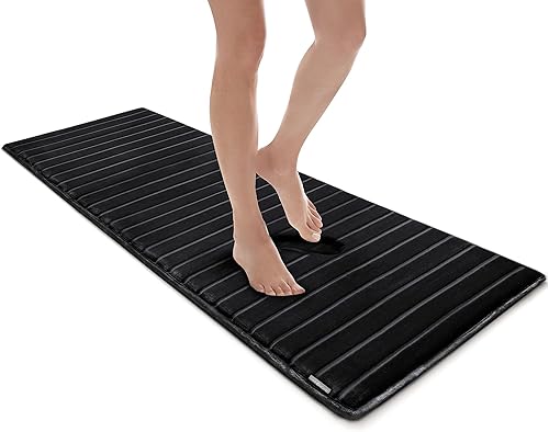 MICRODRY Tapete de baño de espuma viscoelástica extra grueso, moderno, con infusión de carbón, base antideslizante GripTex, absorbente, de fácil