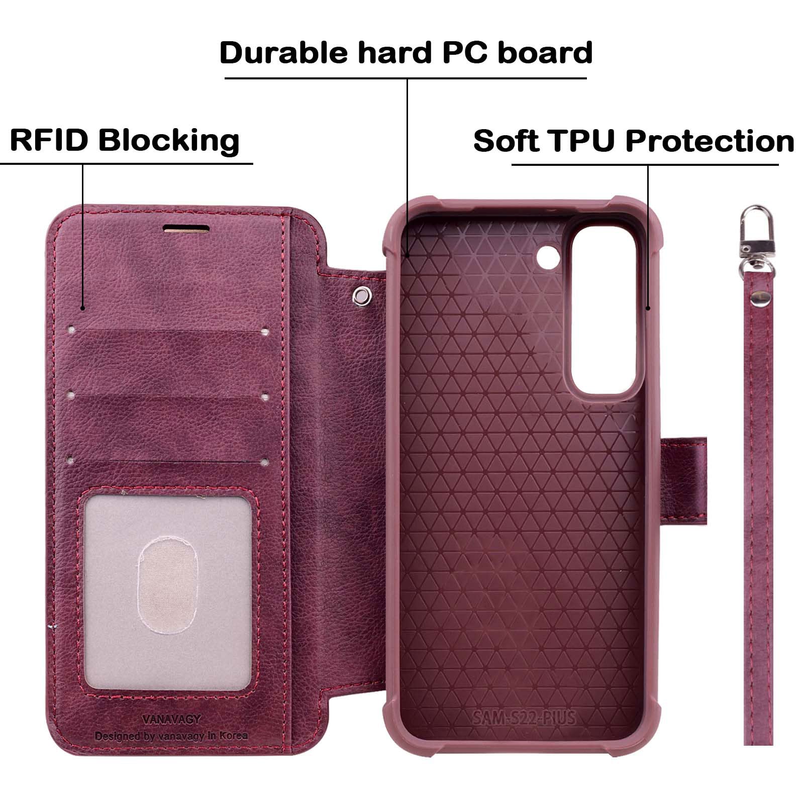 VANAVAGY Compatible for Galaxy S23 Wallet Case, 12ft Drop Protection, RFID Blocking PU Leather Flip Cover - Image 3