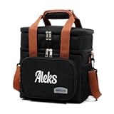 ‌Personalized Insulated Lunch Box for Men & Women - Reusable Leakproof Cooler Bag with Custom Embroidery Name&comma; Expandable Compartment&comma; Adjustable Strap for Work&comma; Picnic&comma; Camping &lpar;Black&rpar;