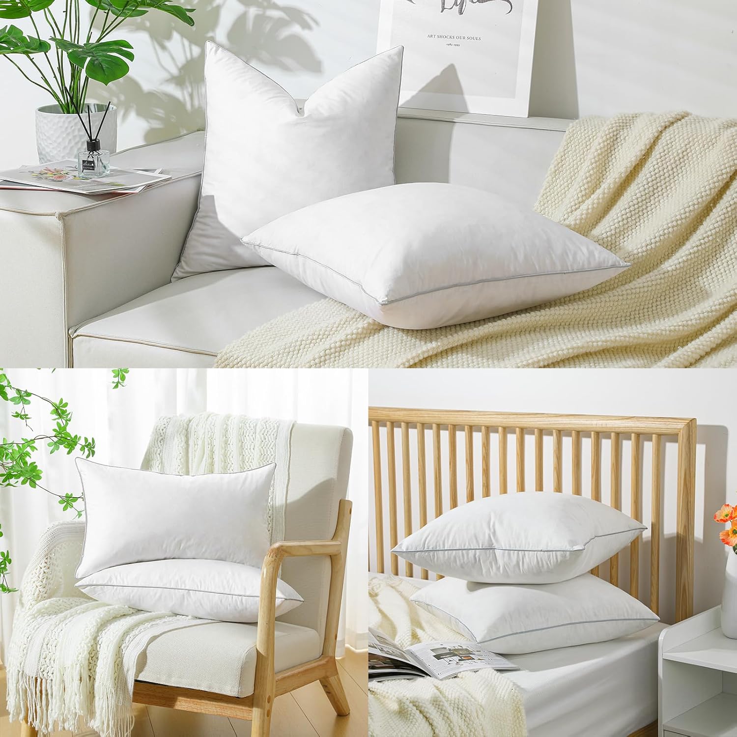 Lewondr 18x18 inch Pillow Insert Set of 2, Down and Feather Throw Pillow Inserts Premium Soft Fluffy with Piping Edge, 100% Down-Proof Square Pillow Insert for Living Room Sofa Couch Bed, White - Image 8