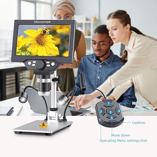 Miniatura 29 de Koolertron Microscopio digital LCD de 7 pulgadas, 12MP 1-1200X aumento 1080P microscopio de moneda con pantalla, 8 luces LED, microscopio de batería