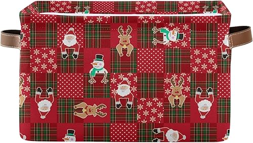 Cesta de Navidad, cesta plegable grande de almacenamiento de Navidad con asas, muñeco de nieve de Navidad, Papá Noel, copo de nieve, de tela,