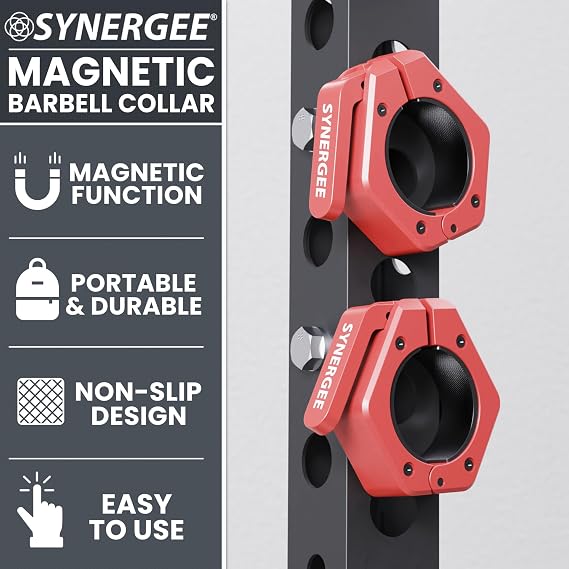 Synergee Magnetic Collars Red 2 Olympic Locking Clips