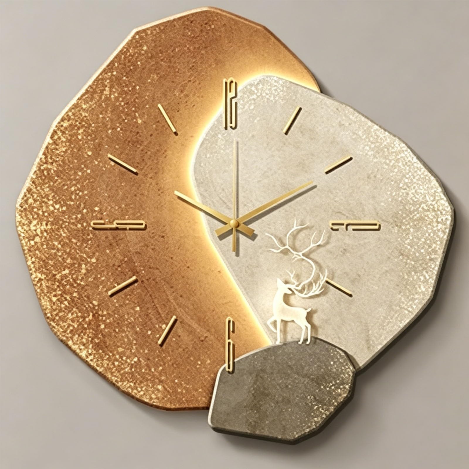 MDEUFYWEGB 3D Aesthetic Wall Clock Art — Modern Crystal Porcelain LED Illuminated Art — Decorative Wall Clock for Living Rooms, Entryways, and Hallways(A,60 * 60cm/23.6 * 23.6in)