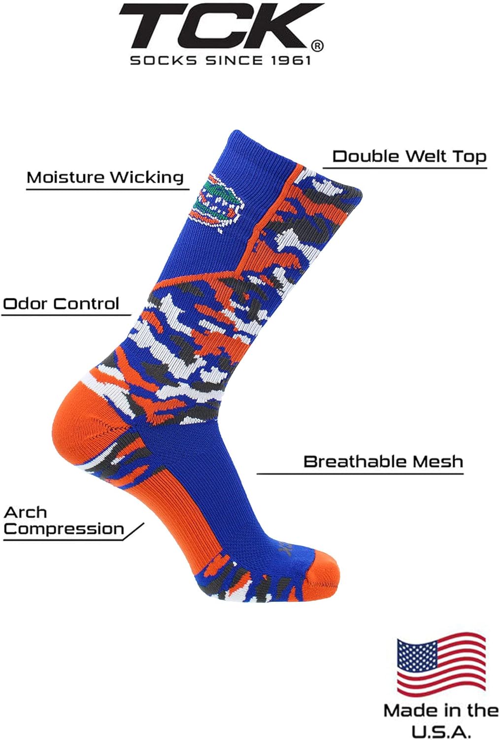 TCK NCAA Woodland Camo Crew Socks – Officially Licensed Collegiate Fan Gear – Durable Cushioned Moisture Wicking Socks - Image 3