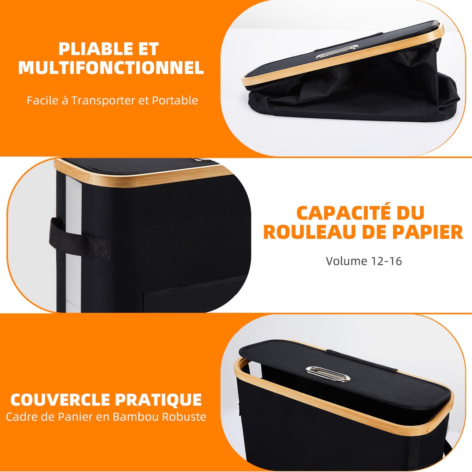 OUSFOT Rangement Papier Toilette, 32L Boite Range Papier Toilette Panier Papier Bambou Peut Contenir 12 Rouleaux de Convient aux Toilettes et aux Douches