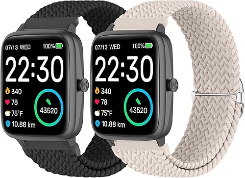 Huadea Paquete de 2 correas de reloj trenzadas compatibles con SKG V7SKG V7 Pro, correas de repuesto ajustables y cómodas correas de nailon tejidas