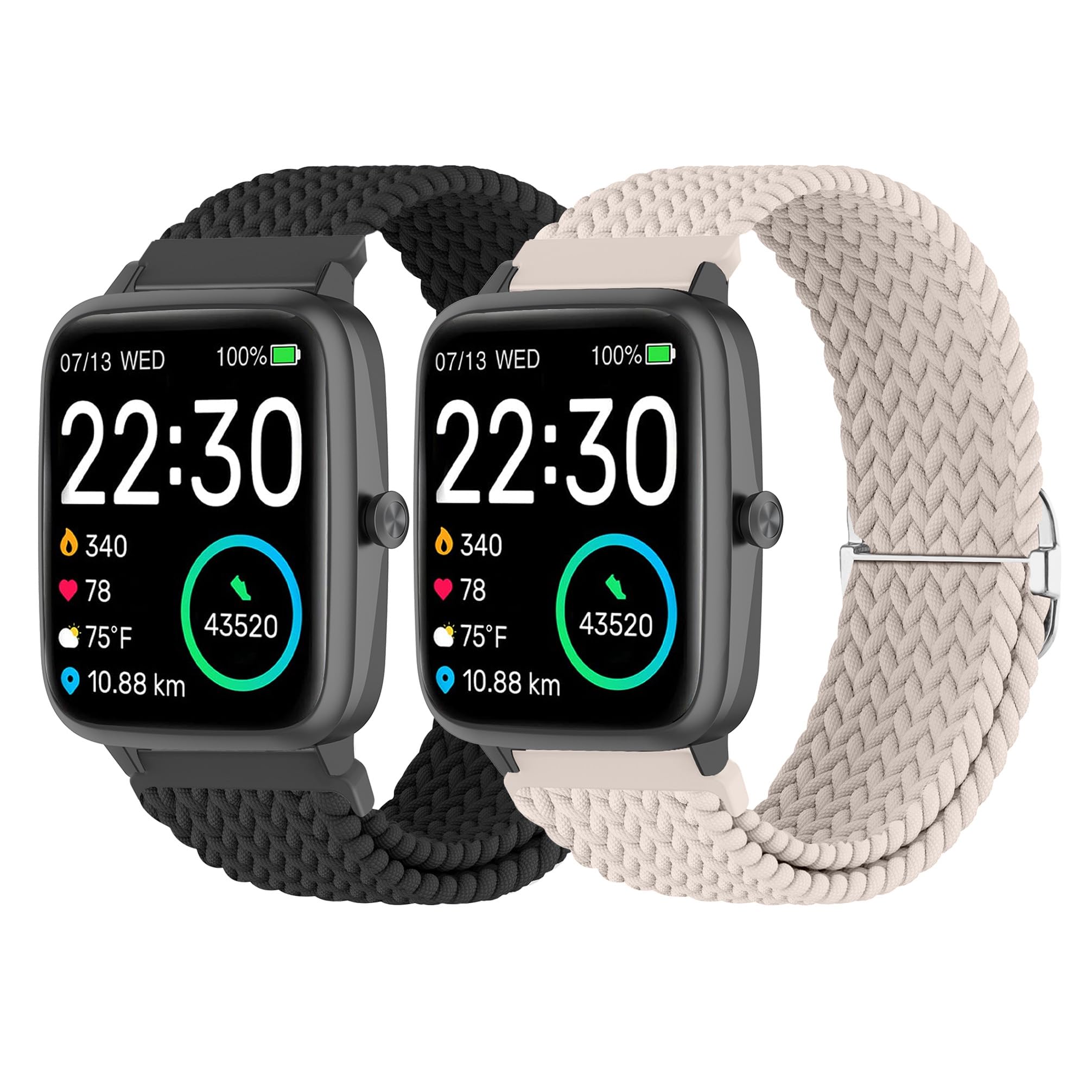 Huadea2 Pack Braided Watch Band Compatible with SKG V7/SKG V7 Pro Smart Watch Bands, Adjustable Comfortable Replacement Band Woven Nylon Straps for Women MenOEKO-TEX STANDARD 100