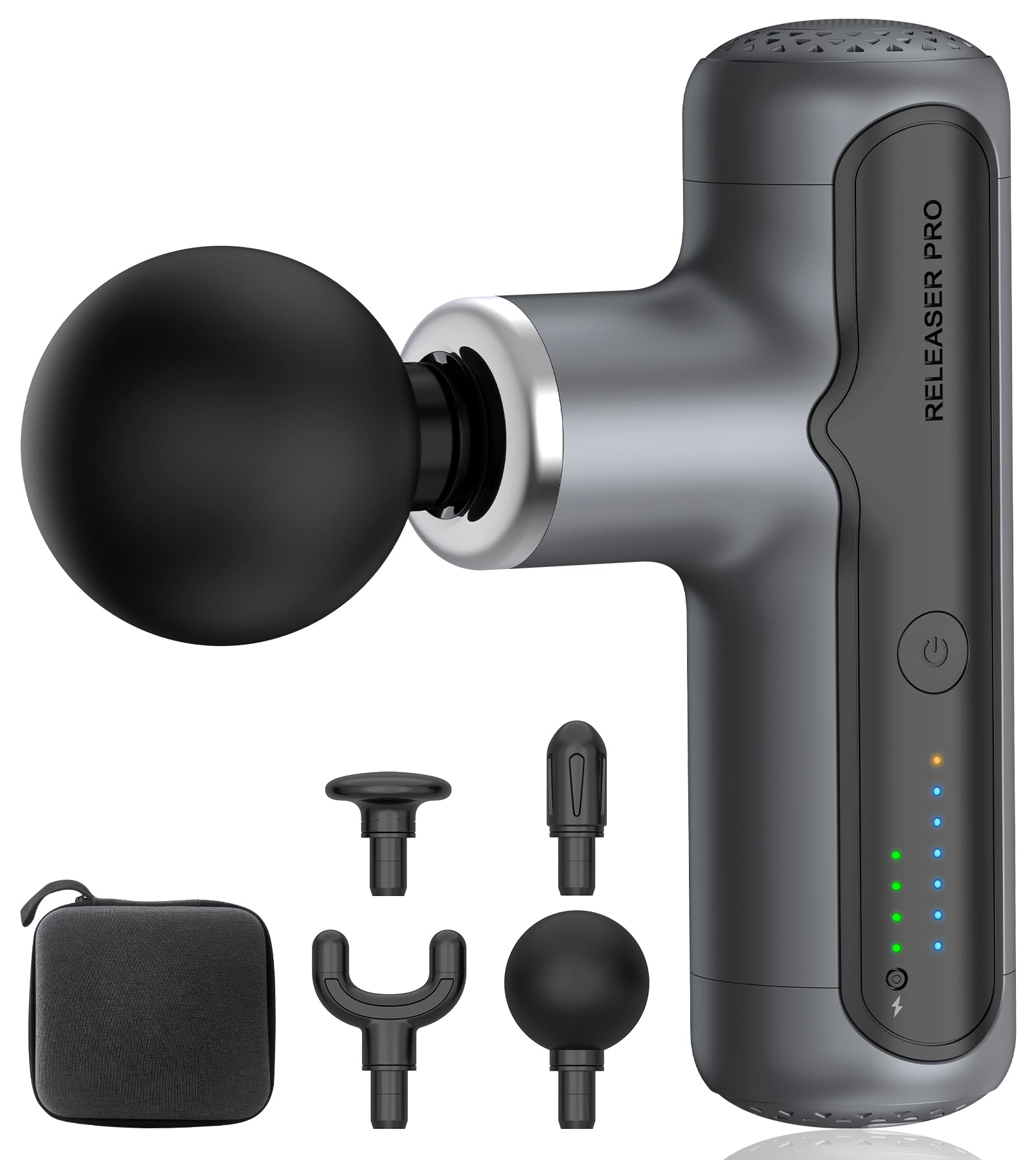 TONEOF Handheld Massager, Electric Massage Gun for Shoulder Leg Back Body, 4 Massage Heads, USB-C Fast Charge, Deep Tissue Percussion, Small Massage Gun for Muscle Recovery and Pain Relief