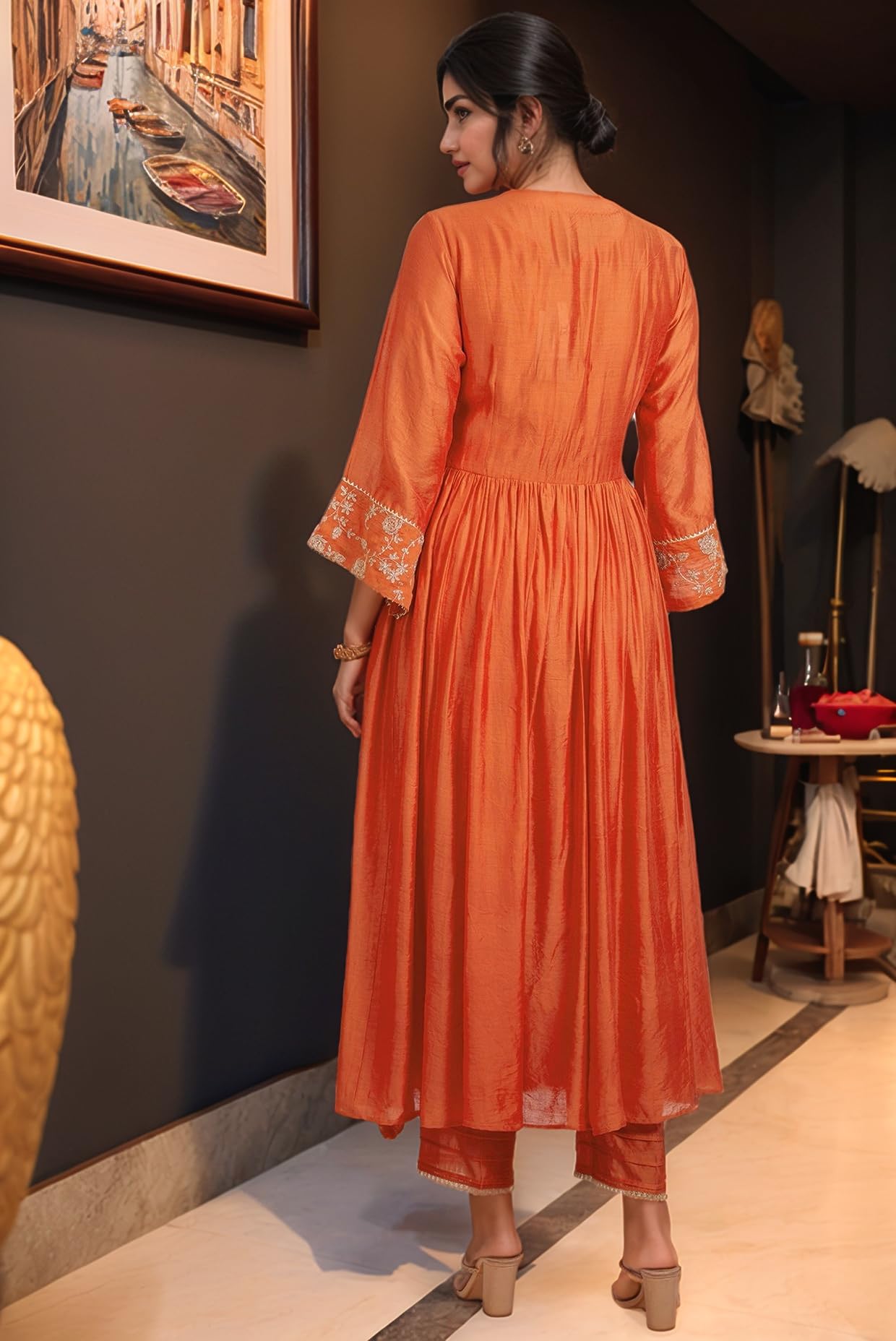 ANNI Designer Kurta brodé Anarkali en viscose avec pantalon et dupatta pour femme