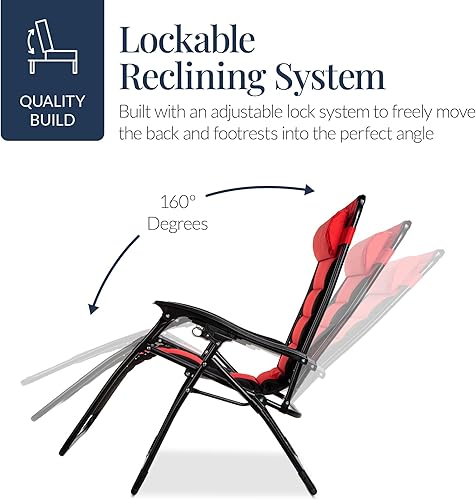 Miniatura 8 de Best Choice Products - Sillón acolchado Zero Gravity XL, reclinable, plegable, para exteriores, antigravedad, con reposacabezas, portavasos, bandeja