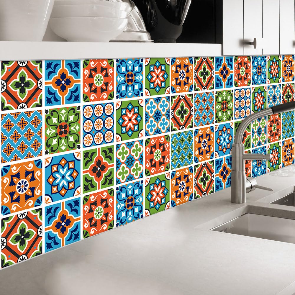 1-3szt. Duże naklejki na płytki, geometryczne pomarańczowe niebieskie naklejki na płytki, odklej i przyklej samoprzylepne ścienne winylowe dekoracje domowe DIY do łazienki, kuchni, wodoodporne, olejoo