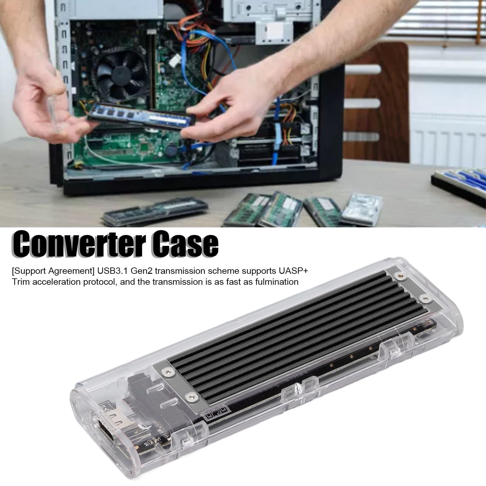 Vikye Adattatore per Disco Rigido Esterno Trasparente, Convertitore USB 3.1 Gen2, 10 Gbps, velocità di Trasmissione Reale di 10 Gbps per Giochi su Larga Scala (BLACK)