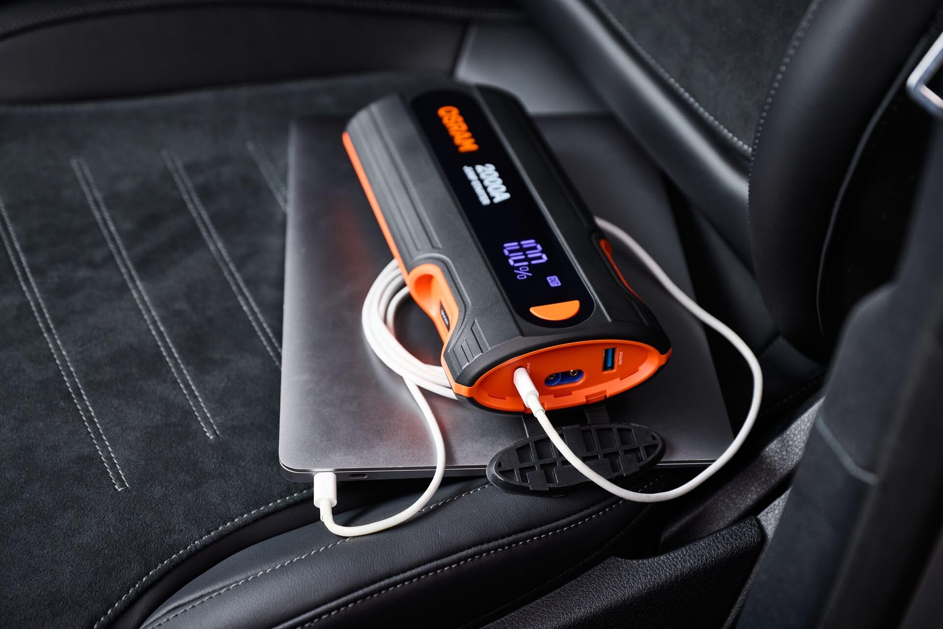 OSRAM BATTERYjumpstart 2000, arrancador de litio de 12 V, arrancador de batería, 2000 A, batería externa USB-C, para motores de gasolina de hasta 8 L y motores diésel de hasta 4 L.