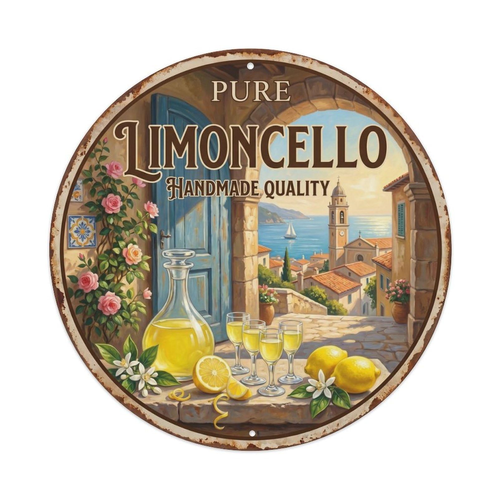Fqcyn Style Pure Limoncello Liqueur Metal Tin Sign Plaque Wall Decor For Cafe, Club Bar, Office, Home Garden Round Metal Poster 8X8inch