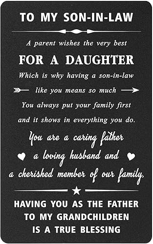 Mataly Regalos de yerno de suegra, regalos de tarjetas de cumpleaños para mi yerno, regalos de Navidad