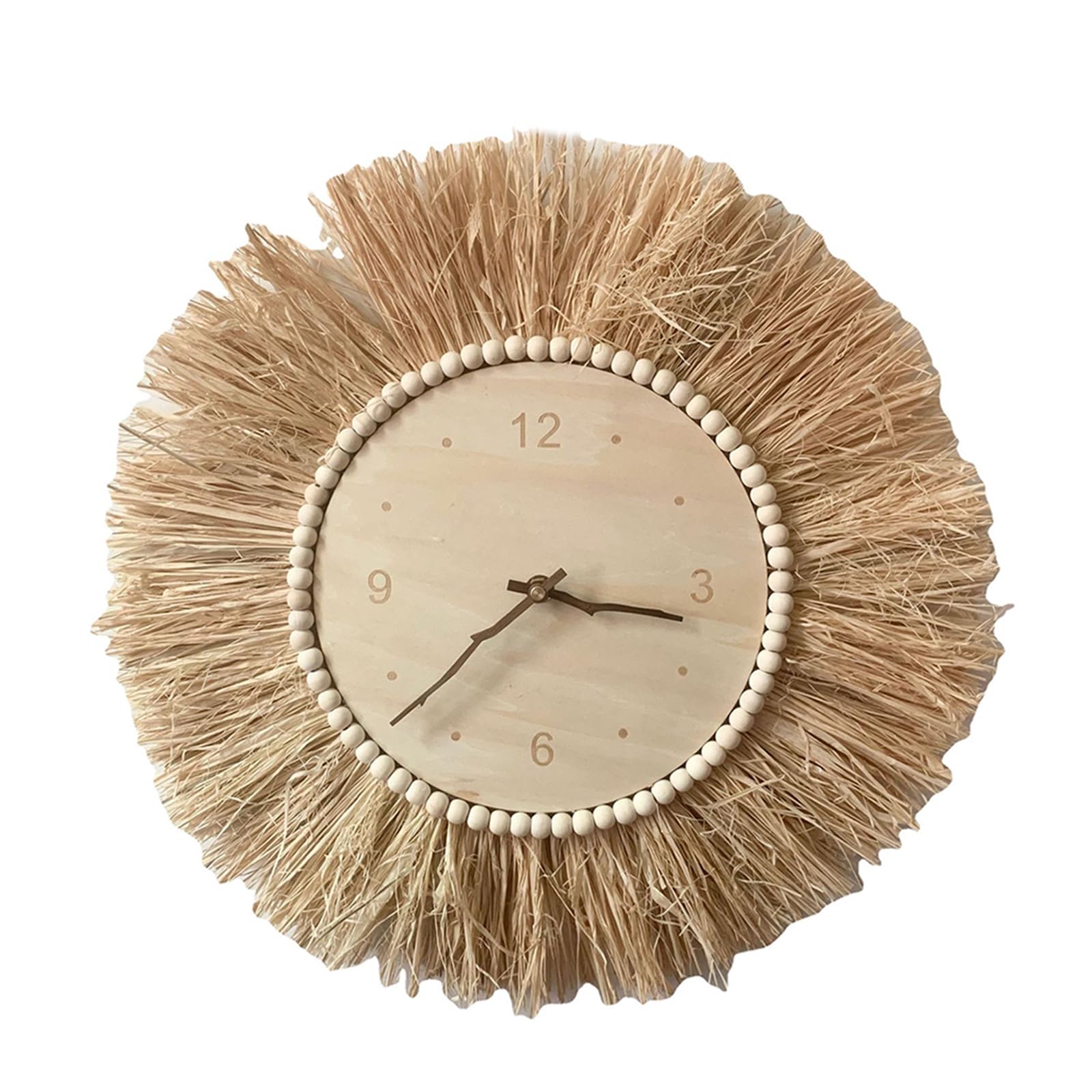 Horloge murale en paille tissée rouge 45cm : horloge décorative pour chambre de fille
