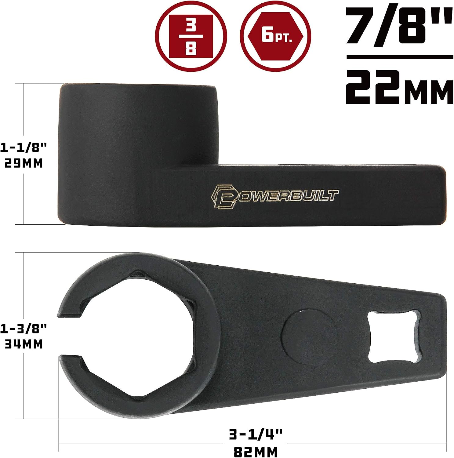 Powerbuilt Extended Reach Offset Oxygen O2 Sensor Socket Wrench, 7/8 Inch, 22mm, Remove and Install, 647094