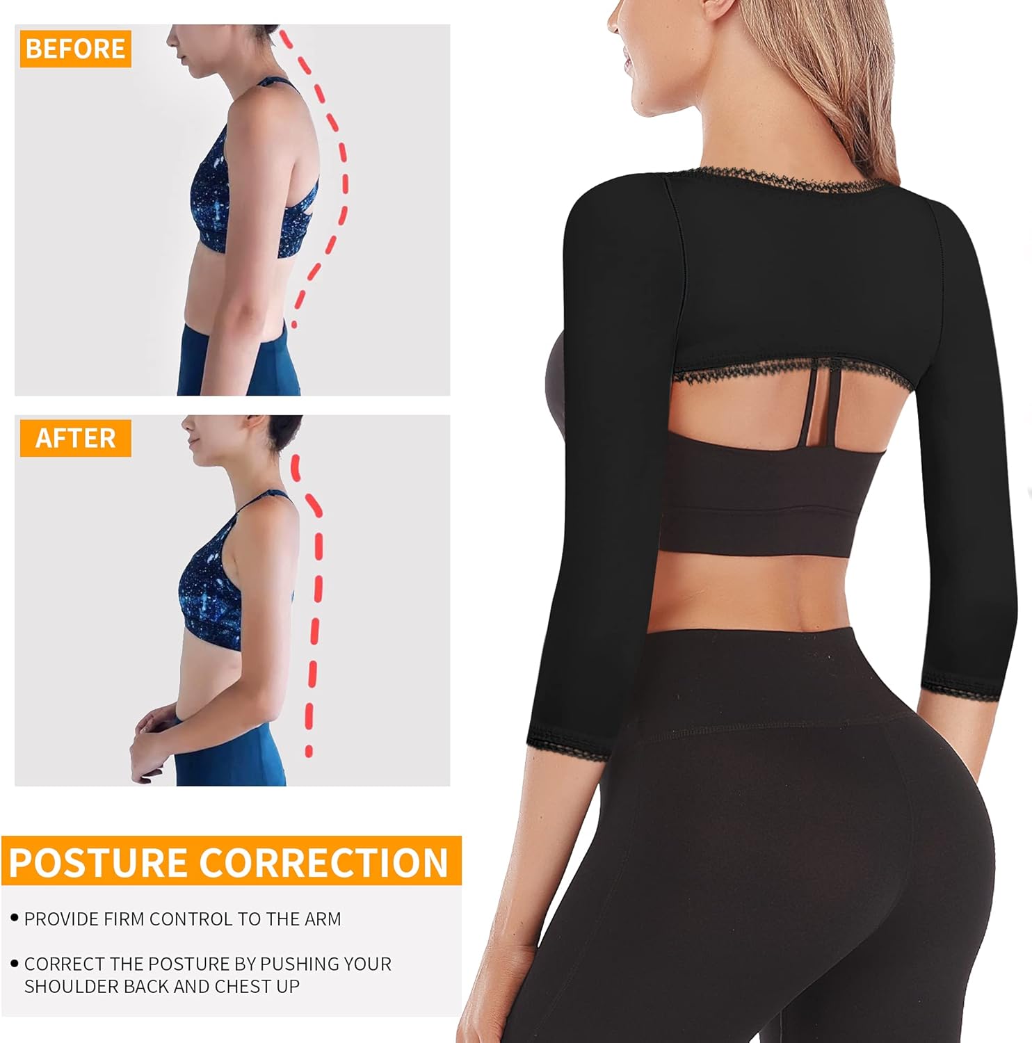 RDSIANE Upper Arm Compression Shaper Post Surgery Slimmer Sleeves Posture Corrector Tops Shapewear for Women - Image 3
