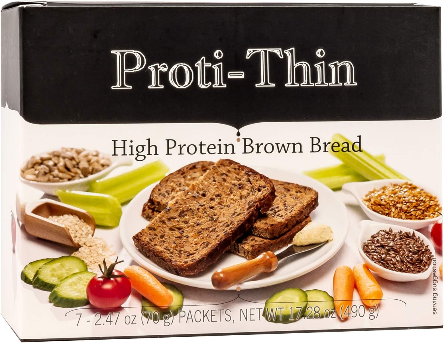 Proti-Thin High Protein Brown Bread, 15g Protein, Low Calorie, High Fiber, Low Net Carb Diet Bread, Low Sugar, KETO Diet Friendly, Ideal Protein Compatible, 3 Individual Slices per Serving, 7 Servings