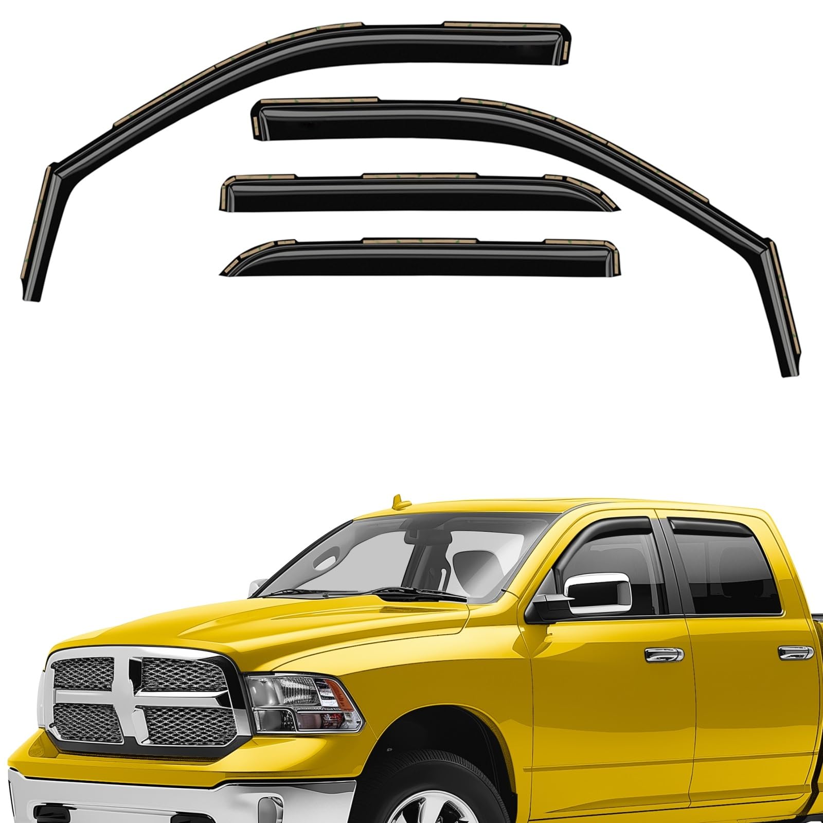 Extra Durable Window Deflectors in-Channel Window Visors Rain Guards Fit for Dodge Ram 1500 2009-2018 Crew Cab, Sun Visors, Wind Vent for Shades, Exterior Car Accessories - 4pcs. AG0029