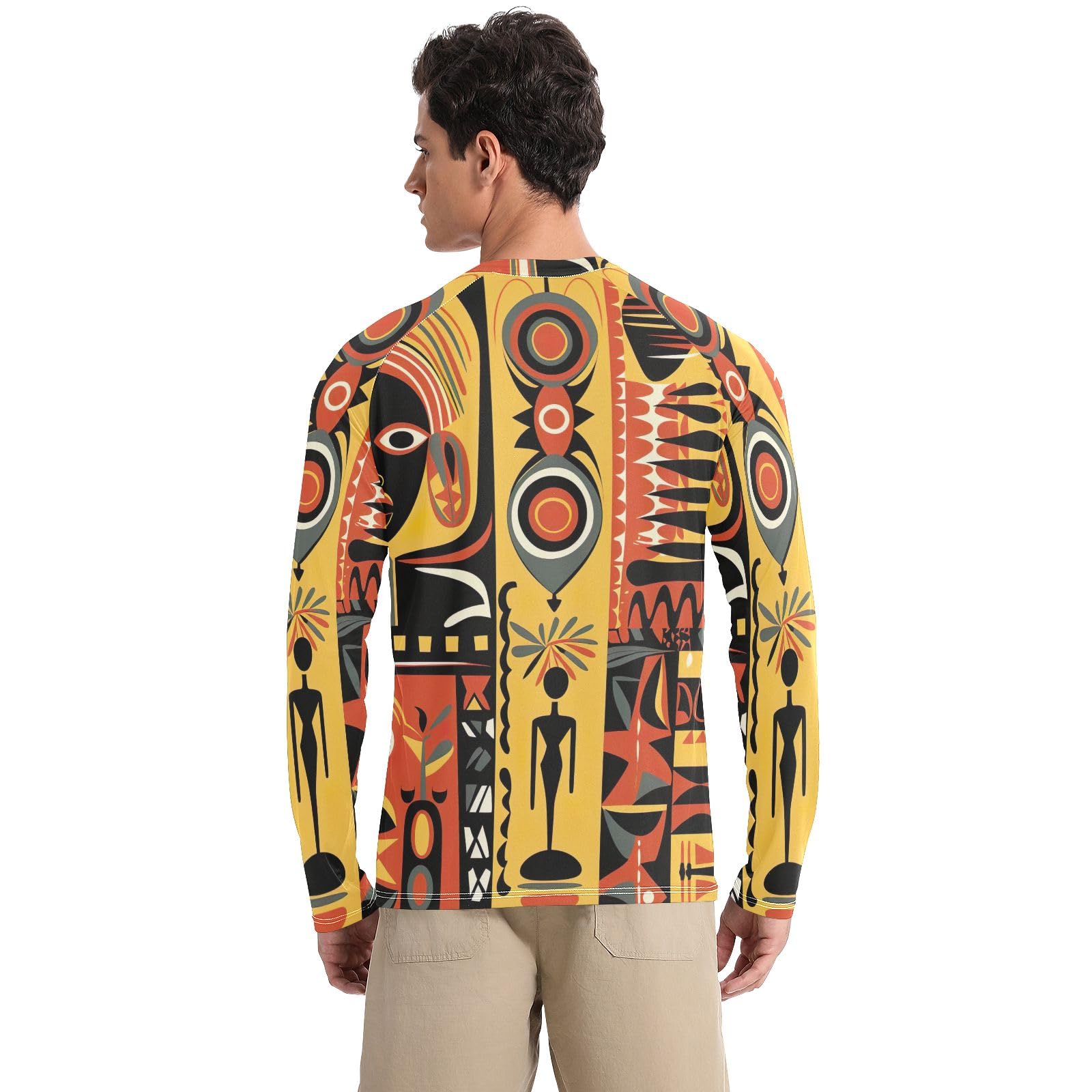 Colorful African Art Sun Shirts UPF 50+ UV Sun Protection Quick Dry Rash Guard Men Long Sleeve Workout Shirts, Small