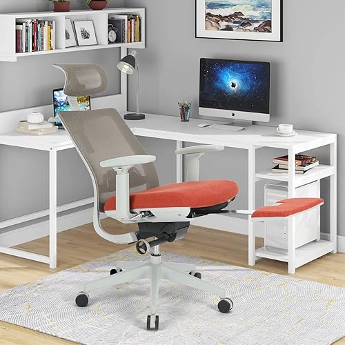 SMUG Ruedas de malla de respaldo alto para computadora colgador de abrigos y reposacabezas ajustable silla de escritorio ergonómica para oficina